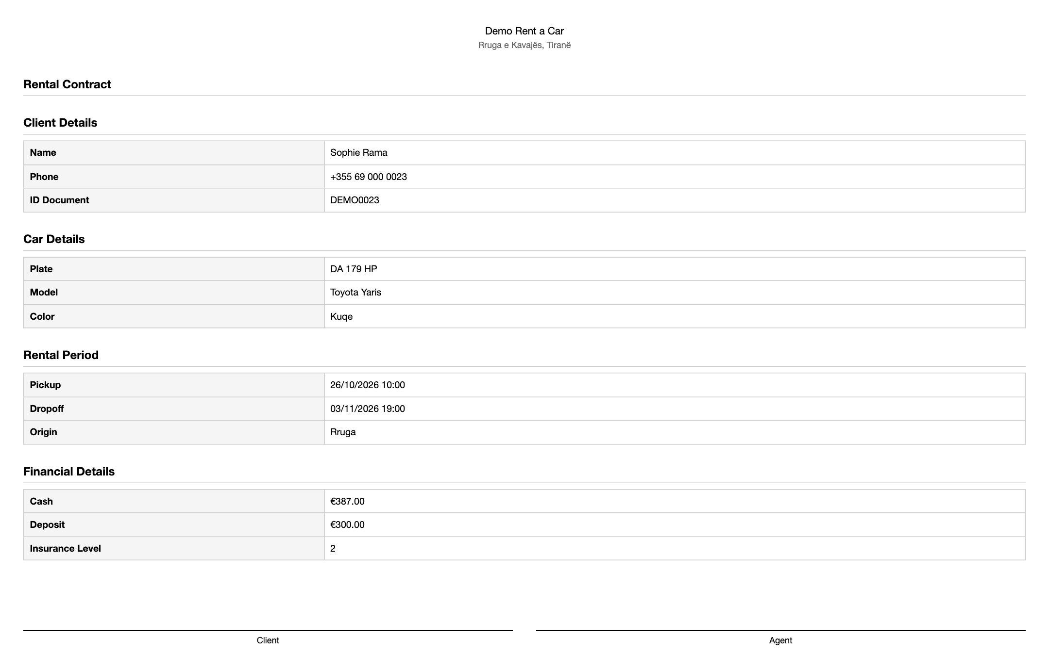 Contract and receipt · Mjetet
