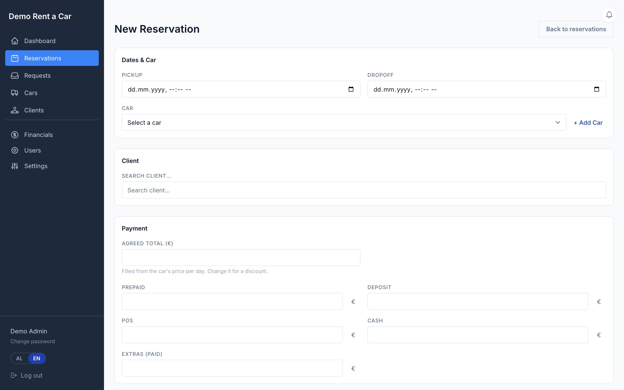 New reservation · Mjetet